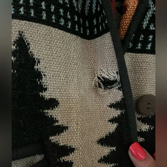 SOLD💔VTG 90s Southwestern Hand Made Woven Boho Navajo Cowgirl Hippie Blanket - Picture 3 of 9